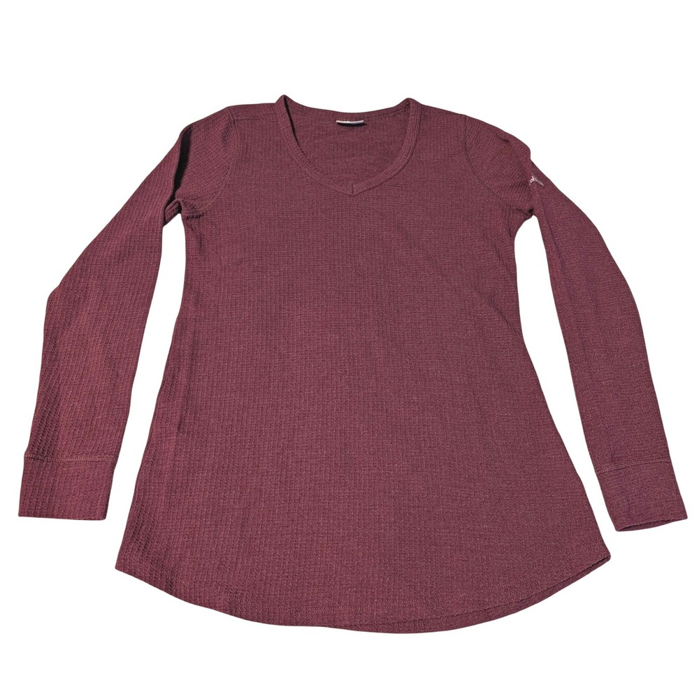 Columbia Womens Medium Burgundy Waffle Knit Thermal V-Neck Long Sleeve Top